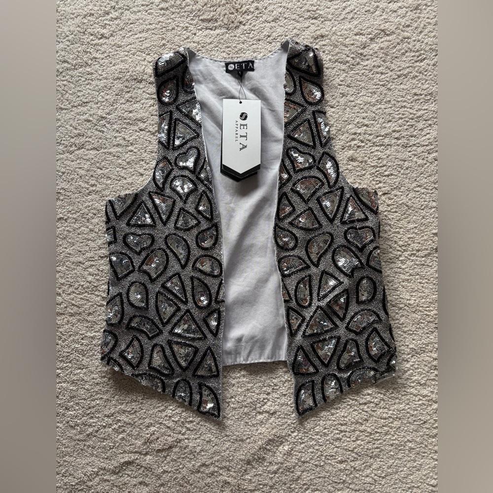 Sets sequins Women's Black and Silver Sequin Vest